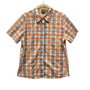 Mountain Lake Y2K Western Orange plaid button up Short sleeve blouse